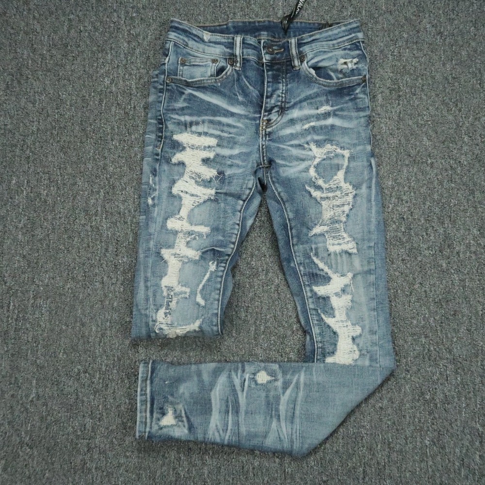 Valabasas Jeans Mens 28x32 Light Blue Distressed Ripped Skinny Stretch Denim